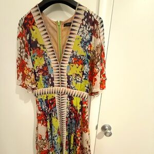 BCBG silk chiffon floral print summery handkerchief hem dress